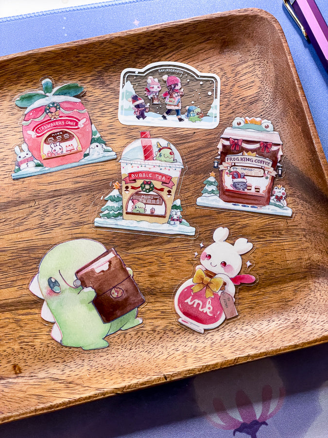 Winter Market Coffee Shop Clear Sticker