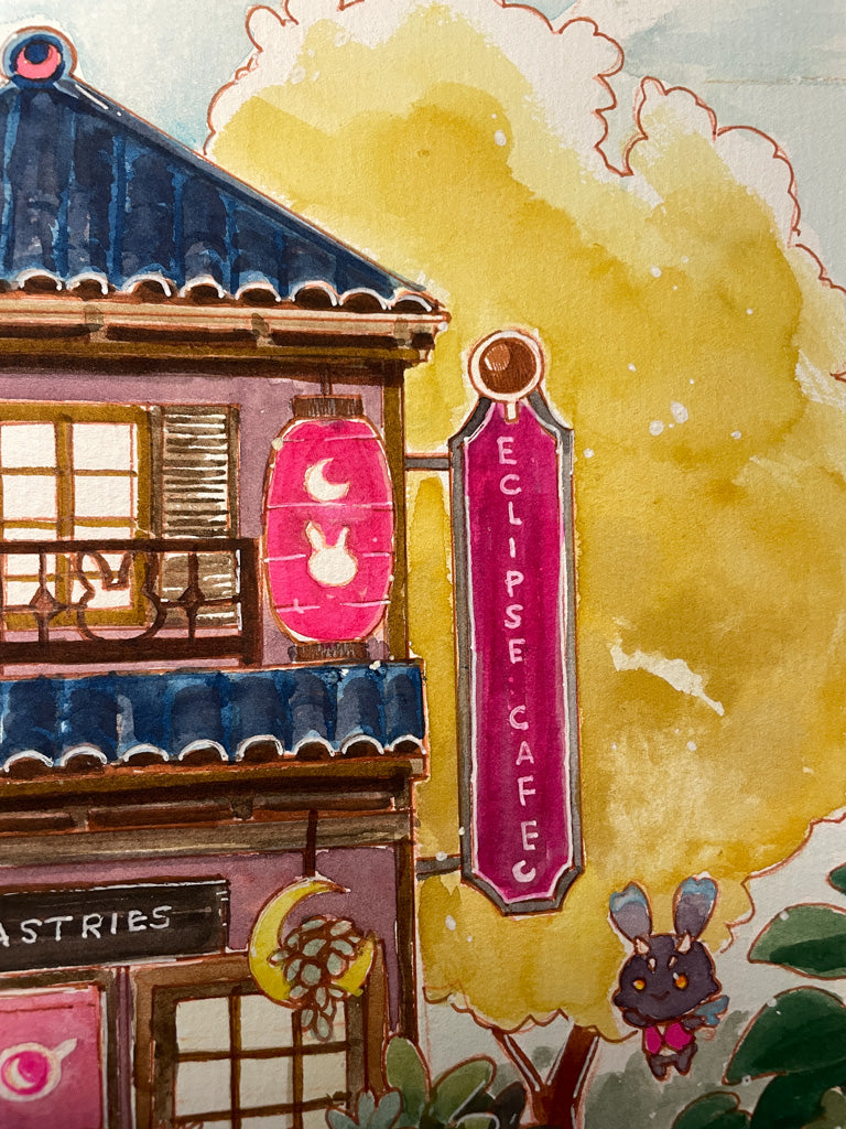 Eclipse Cafe - Original Watercolor Painting