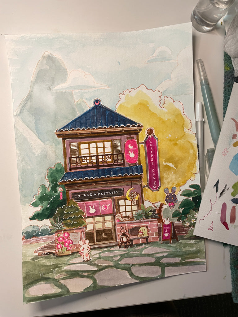 Eclipse Cafe - Original Watercolor Painting
