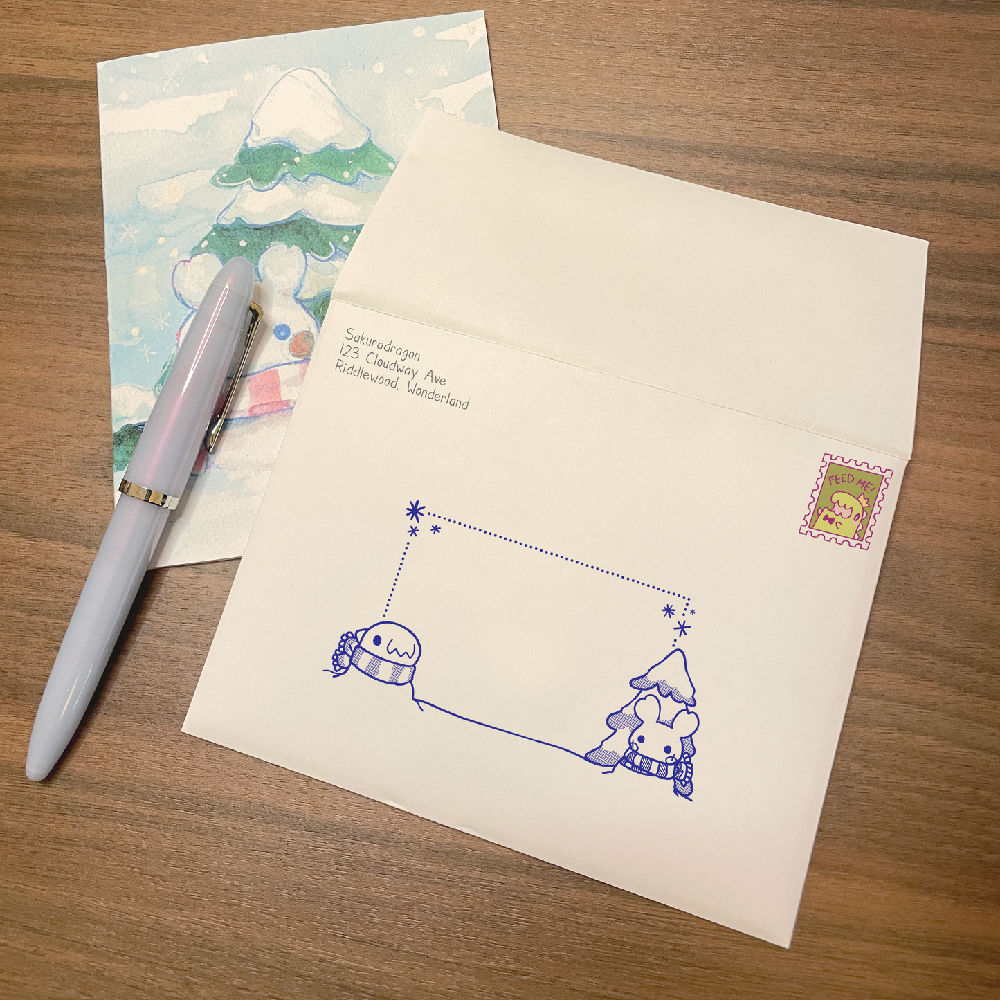 Snowy Friends Address Label - Wooden Stamp