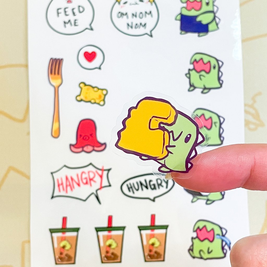Feed Me Dino Cafe Clear Stickers - Sakuradragon