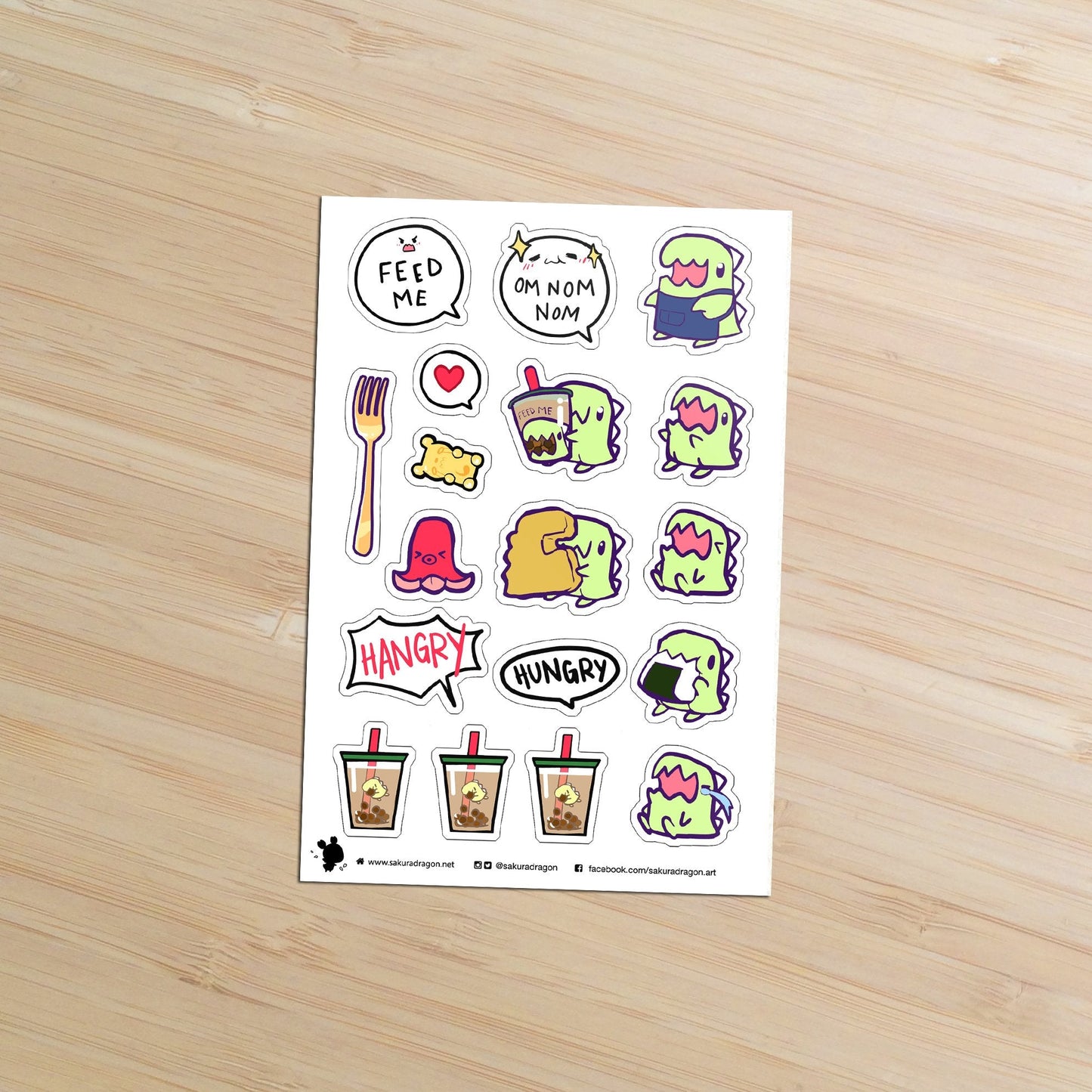 Feed Me Dino Cafe Clear Stickers - Sakuradragon