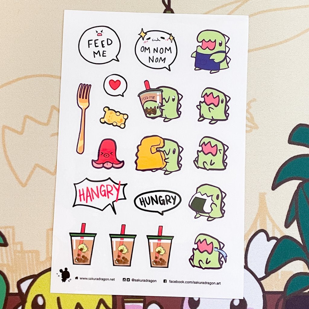Feed Me Dino Cafe Clear Stickers - Sakuradragon