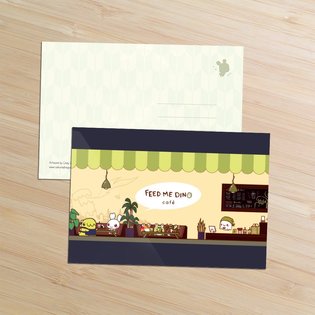 Feed Me Dino Cafe Postcard - Sakuradragon