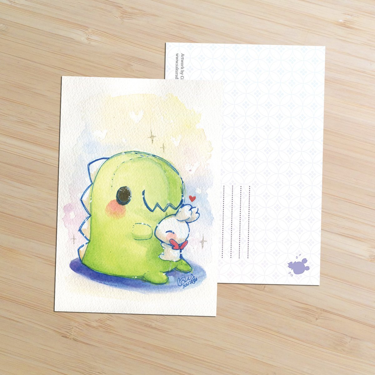 Feed Me Dino Plushie Postcard - Sakuradragon