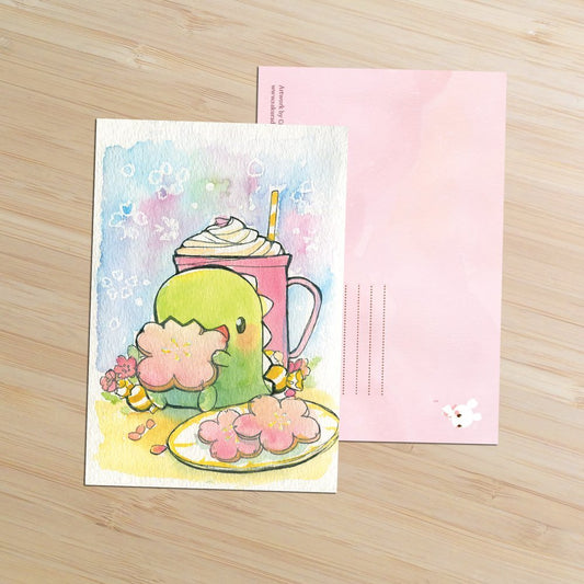 Tea Time w/ Feed Me Dino Postcard - Sakuradragon