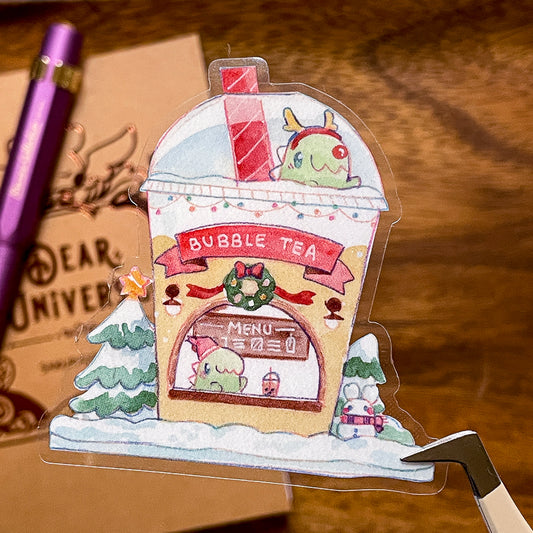 Winter Market Bubble Tea Shop Clear Sticker