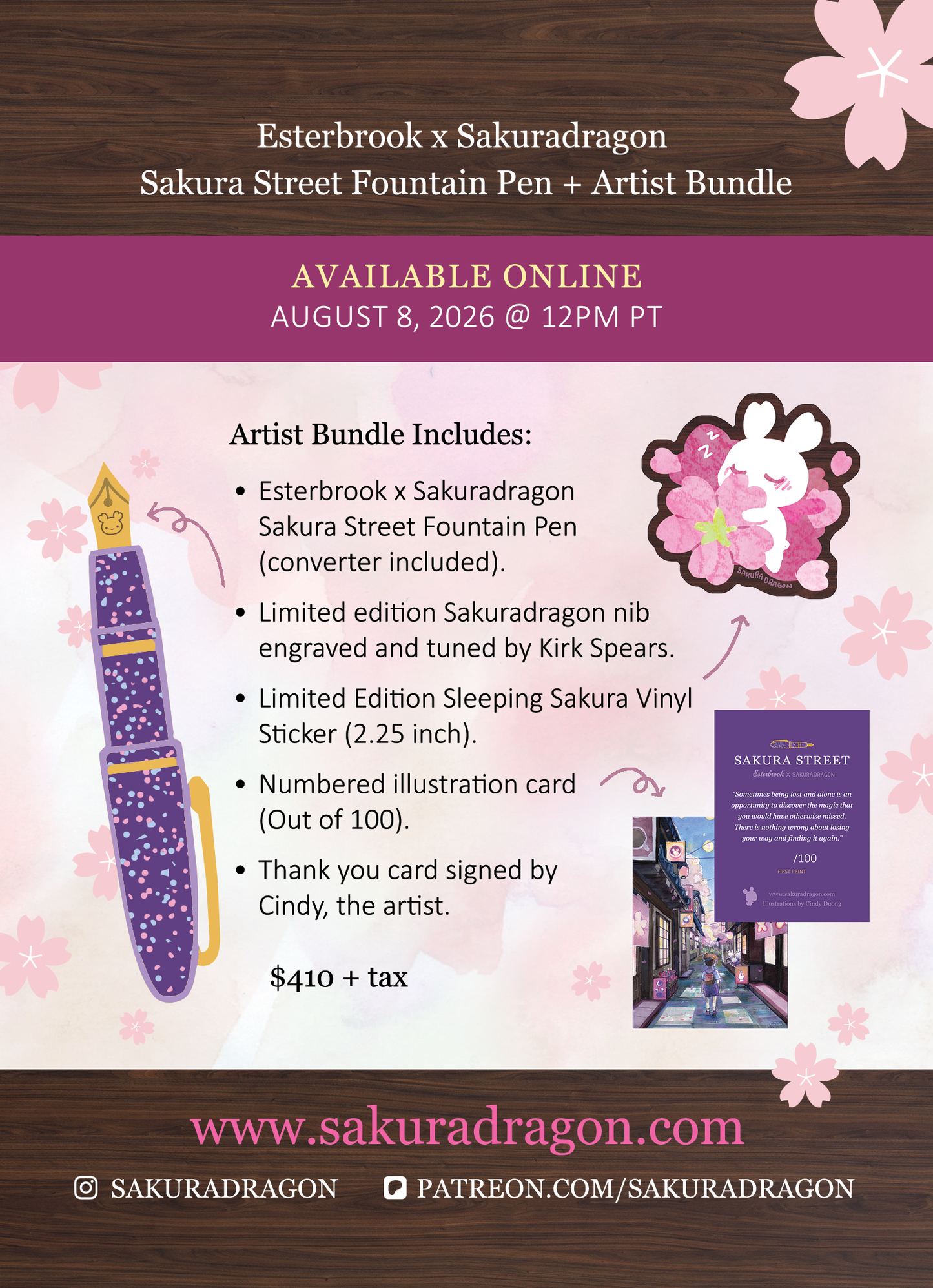 Esterbrook x Sakuradragon Sakura Street Fountain Pen - Artist Bundle
