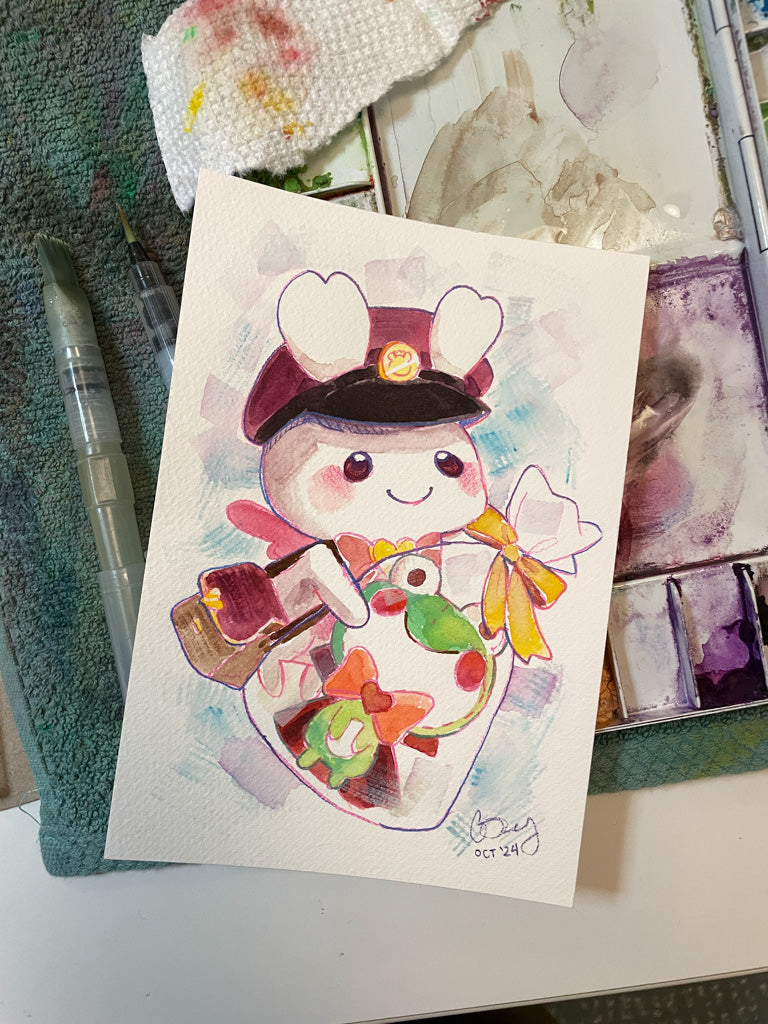 Special Delivery Plushie - Original Watercolor Painting