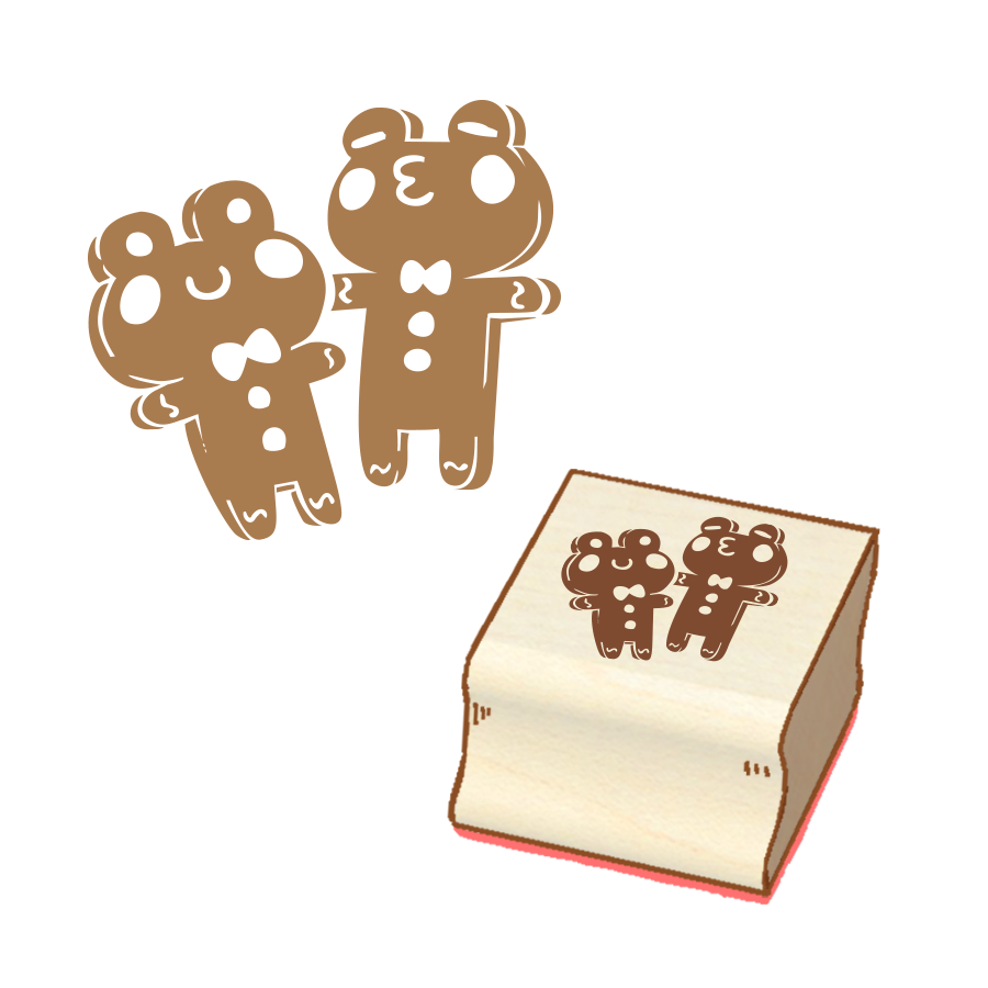 Gingerbread Frogs Wooden Stamp