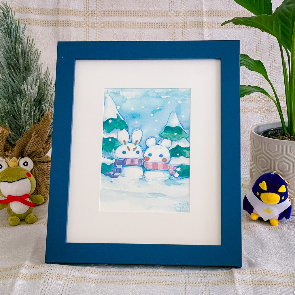 Snow Bunny Friends - Original Watercolor Painting