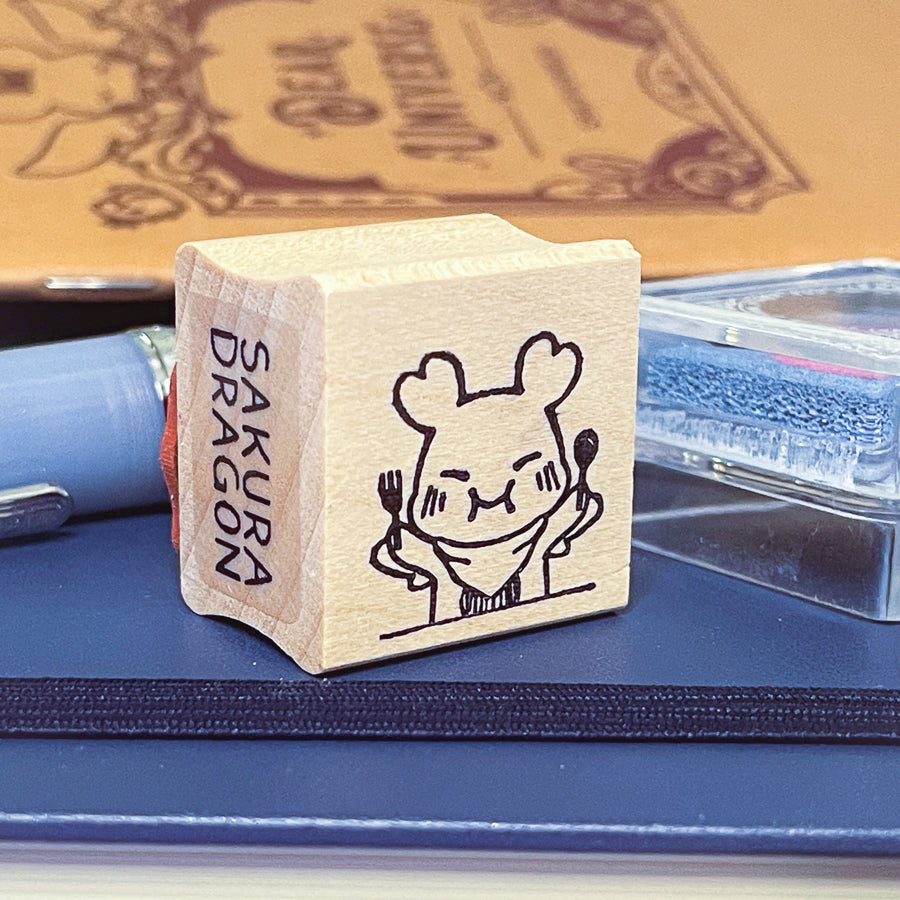Snack Time (Sakura) Wooden Rubber Stamp