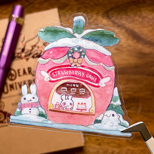 Winter Market Strawberry Shop Clear Sticker