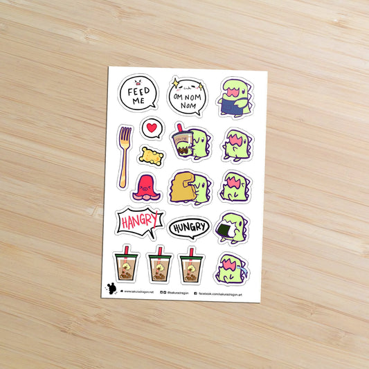 Feed Me Dino Cafe Clear Stickers - Sakuradragon